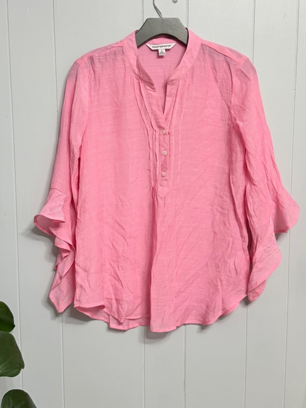 #16)  Counterparts Light Pink Ruffle-Sleeve Tunic Top